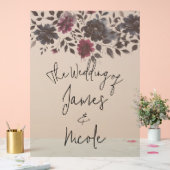 Midnight Blue Bourgogne Inky Floral Amandelbruilof Acryl Bord (Huwelijk)