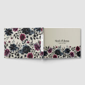 Midnight Blue Bourgogne Inky Floral Amandelbruilof Gastenboek (Volledig)