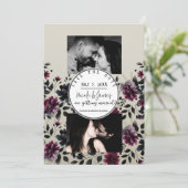 Midnight Blue Bourgogne Inky Floral Amandelbruilof Kaart (Staand voorkant)