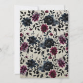 Midnight Blue Bourgogne Inky Floral Amandelbruilof Kaart (Achterkant)