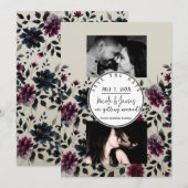 Midnight Blue Bourgogne Inky Floral Amandelbruilof Kaart (Voorkant / Achterkant)