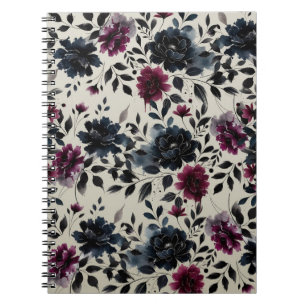 Midnight Blue Bourgogne Inky Floral Amandelbruilof Notitieboek
