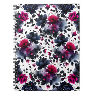 Midnight Blue Bourgogne Inky Floral Amandelbruilof Notitieboek