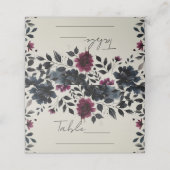 Midnight Blue Bourgogne Inky Floral Amandelbruilof Plaatskaartje (Buitenkant ongevouwen)