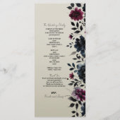 Midnight Blue Bourgogne Inky Floral Amandelbruilof Programmakaart (Achterkant)