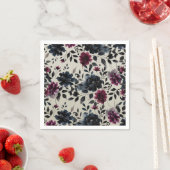 Midnight Blue Bourgogne Inky Floral Amandelbruilof Servet (Insitu)