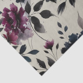 Midnight Blue Bourgogne Inky Floral Amandelbruilof Tissuepapier (Detail)