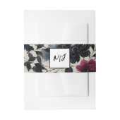 Midnight Blue Bourgogne Inky Floral Amandelbruilof Uitnodigingen Wikkel (Voorkant Voorbeeld)