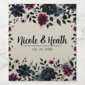 Midnight Blue Bourgogne Inky Floral Amandelbruilof Wijn Etiket (Enkel label)