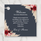 Midnight Blue Bourgogne Rozen Bruiloft Welkom Bedankjes Labels (Voorkant)