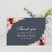 Midnight Blue Bourgondische Rozen bruiloft Bedankkaart (Staand voorkant)