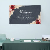 Midnight Blue Bourgondische Rozen Welkom Bruiloft Spandoek (Beurs)