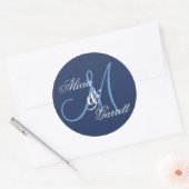 Midnight Blue Bruiloft Custom Monogram V21 Ronde Sticker (Envelop)
