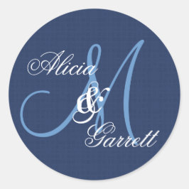 Midnight Blue Bruiloft Custom Monogram V21 Ronde Sticker
