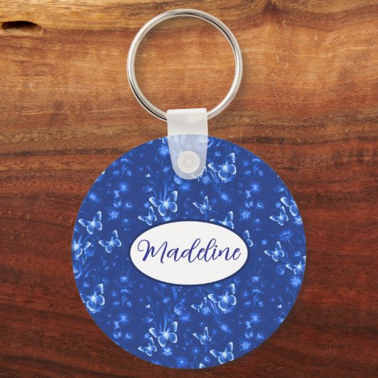 Midnight Blue Butterflies Sleutelhanger (Voorkant)
