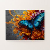 Midnight Blue Butterfly Deep Oranje Flowers Legpuzzel (Horizontaal)