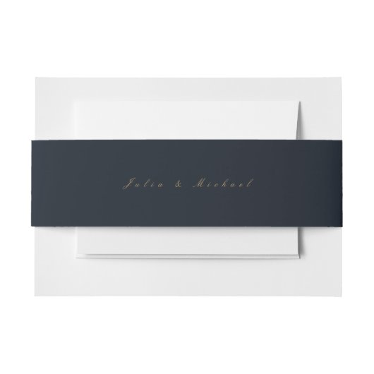 Midnight Blue Calligraphy Wedding Belly Band Uitnodigingen Wikkel (Voorkant Voorbeeld)
