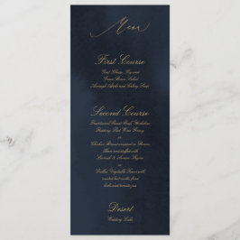 Midnight Blue Calligraphy Wedding Menu Kaart