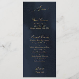 Midnight Blue Calligraphy Wedding Menu Kaart