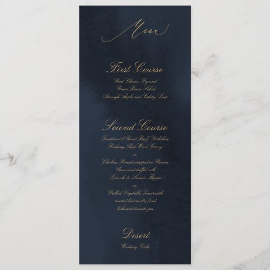 Midnight Blue Calligraphy Wedding Menu Kaart (Voorkant)