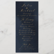 Midnight Blue Calligraphy Wedding Program Kaart