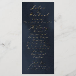 Midnight Blue Calligraphy Wedding Program Kaart