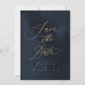 Midnight Blue Calligraphy Wedding Save the Date Kaart (Voorkant)