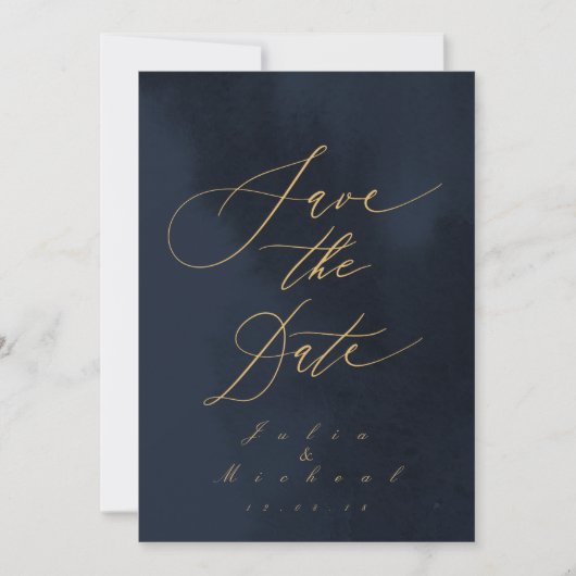 Midnight Blue Calligraphy Wedding Save the Date Kaart (Voorkant)