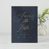 Midnight Blue Calligraphy Wedding Save the Date Kaart (Staand voorkant)