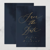 Midnight Blue Calligraphy Wedding Save the Date Kaart (Voorkant / Achterkant)