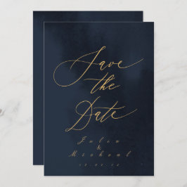 Midnight Blue Calligraphy Wedding Save the Date Kaart