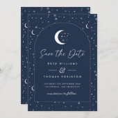 Midnight Blue Celestial Arched Bewaar de datum Save The Date (Voorkant / Achterkant)