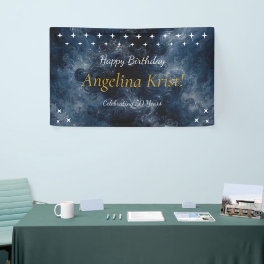 Midnight Blue Celestial Birthday Party Banner (Beurs)