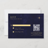 Midnight Blue Celestial Gold Stars Wedding QR-code RSVP Kaartje (Voorkant)