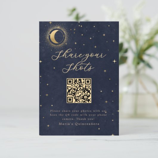 Midnight Blue Celestial Quinceanera Kaart (Staand voorkant)