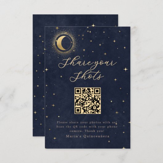 Midnight Blue Celestial Quinceanera Kaart (Voorkant / Achterkant)