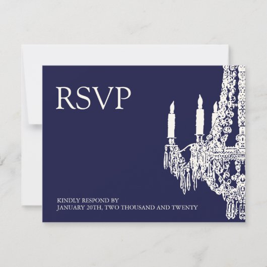 Midnight Blue Chandelier RSVP-kaarten RSVP Kaartje (Voorkant)