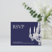 Midnight Blue Chandelier RSVP-kaarten RSVP Kaartje (Staand voorkant)