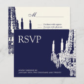 Midnight Blue Chandelier RSVP-kaarten RSVP Kaartje (Voorkant / Achterkant)