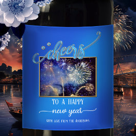 Midnight Blue Cheers Nieuwjaar Foto Wine Label Wijn Etiket