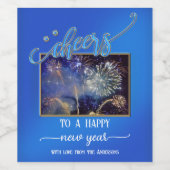 Midnight Blue Cheers Nieuwjaar Foto Wine Label Wijn Etiket (Enkel label)