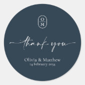 Midnight Blue | Chic & Modern Wedding Monogram  Ronde Sticker (Voorkant)