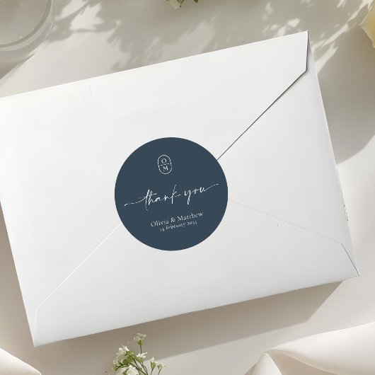Midnight Blue | Chic & Modern Wedding Monogram  Ronde Sticker