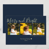 Midnight Blue Christmas Merry and Bright 3 Foto Feestdagenkaart (Voorkant / Achterkant)