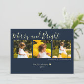 Midnight Blue Christmas Merry and Bright 3 Foto Feestdagenkaart (Staand voorkant)
