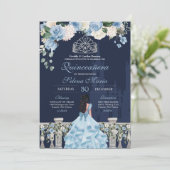 Midnight Blue Cinderella Princess Quinceañera Kaart (Staand voorkant)