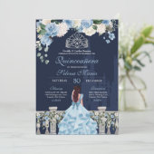 Midnight Blue Cinderella Princess Quinceañera Kaart (Staand voorkant)