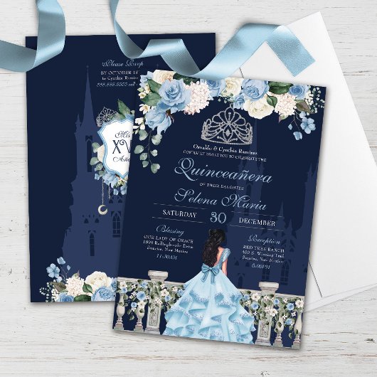 Midnight Blue Cinderella Princess Quinceañera Kaart