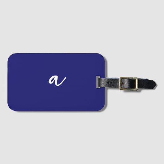 Midnight Blue Color Minimalist Plain Monogram Bagagelabel (Voorkant (horizontaal))