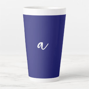 Midnight Blue Color Minimalist Plain Monogram Latte Mok